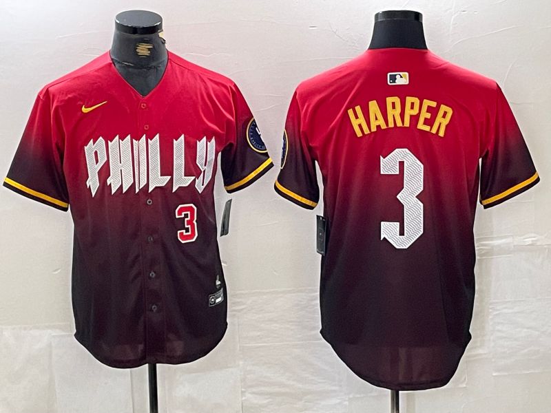 Men Philadelphia Phillies #3 Harper Red City Edition Nike 2024 MLB Jersey style 2